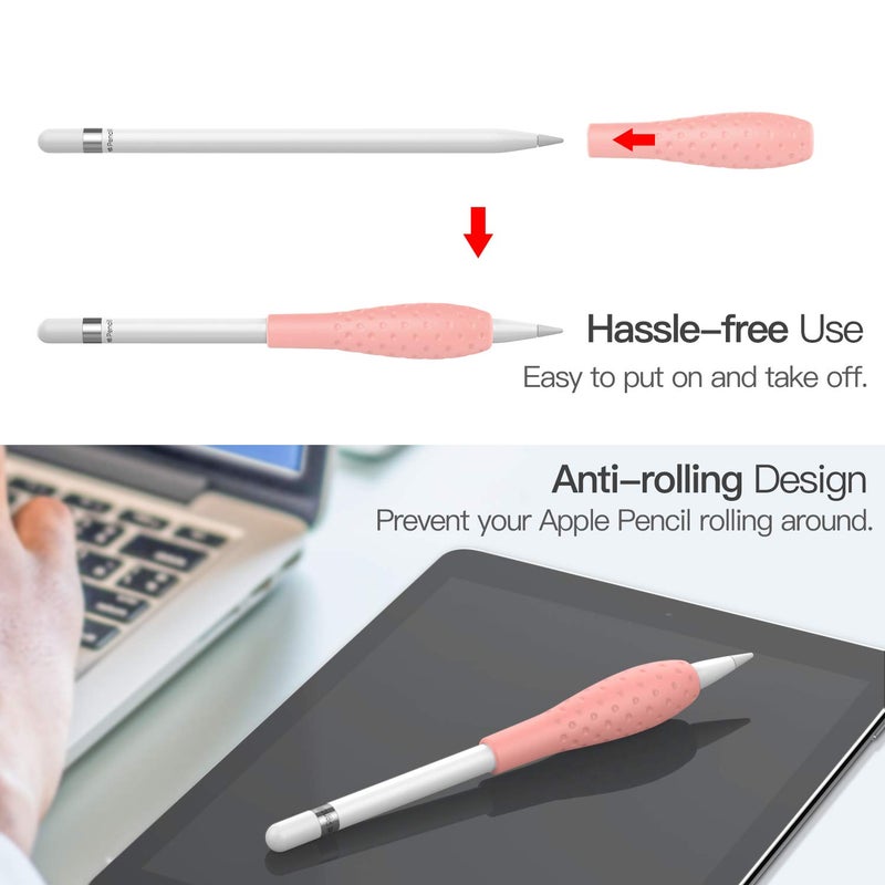 MoKo [2 Pack Silicone Grip Holder Ergo Protective Sleeve Cover Case Accessories Compatible with Apple Pencil 1st / 2nd Generation, Gray & Pink - Image 4